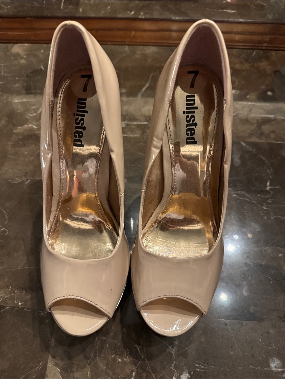 Unlisted Nude Patent Peep-Toe Platform Heels - Picture 8 of 8